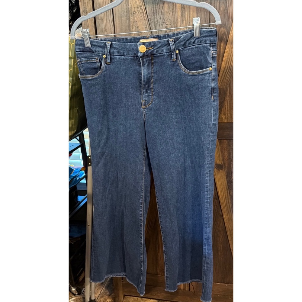 Kut from the Kloth Womens Size 6 Dark Wash Wide Leg Raw Hem Jeans Blue Mid Rise